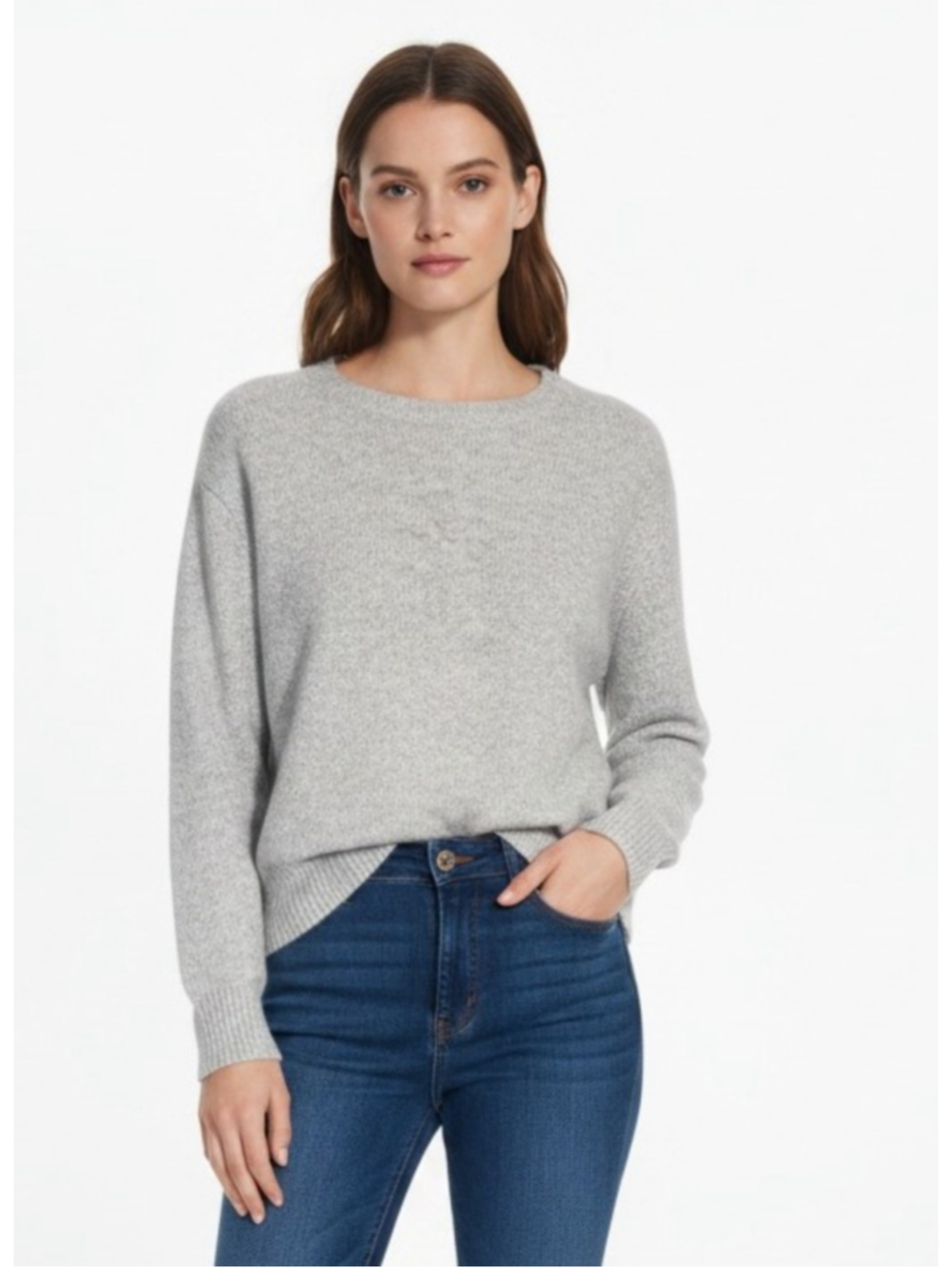 Halogen Petite Large Gray Crew Neck Sweater Back Tie